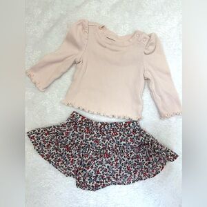 Baby Gap 3-6m Girls Pink Ribbed Long-Sleeve Top & Floral Skirt Set